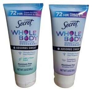 Secret Whole Body Sensitive Deodorant Invisible Cream Aluminum Free 3.0 OZ, 2 Pk